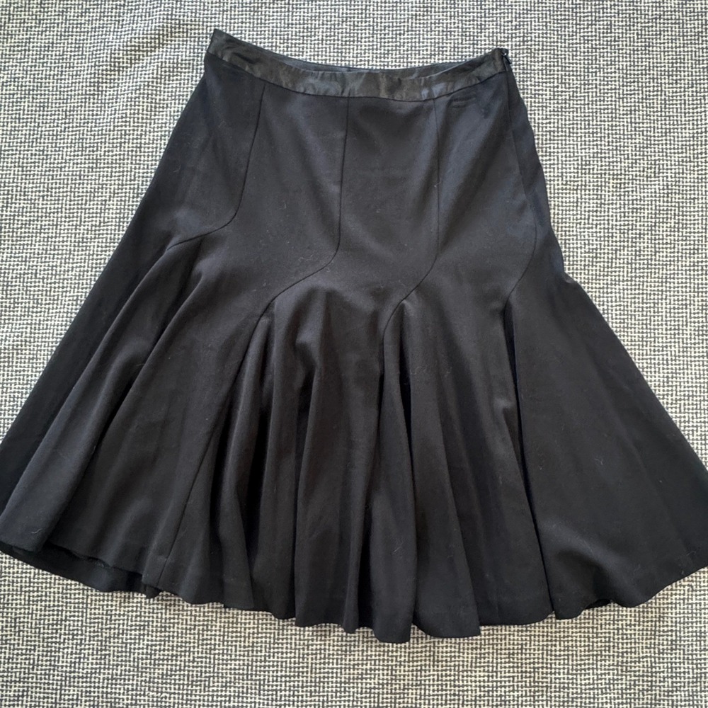 Grace Elements Black Flared Midi Skirt Size 4 Two-Way Stretch Side Zip Career